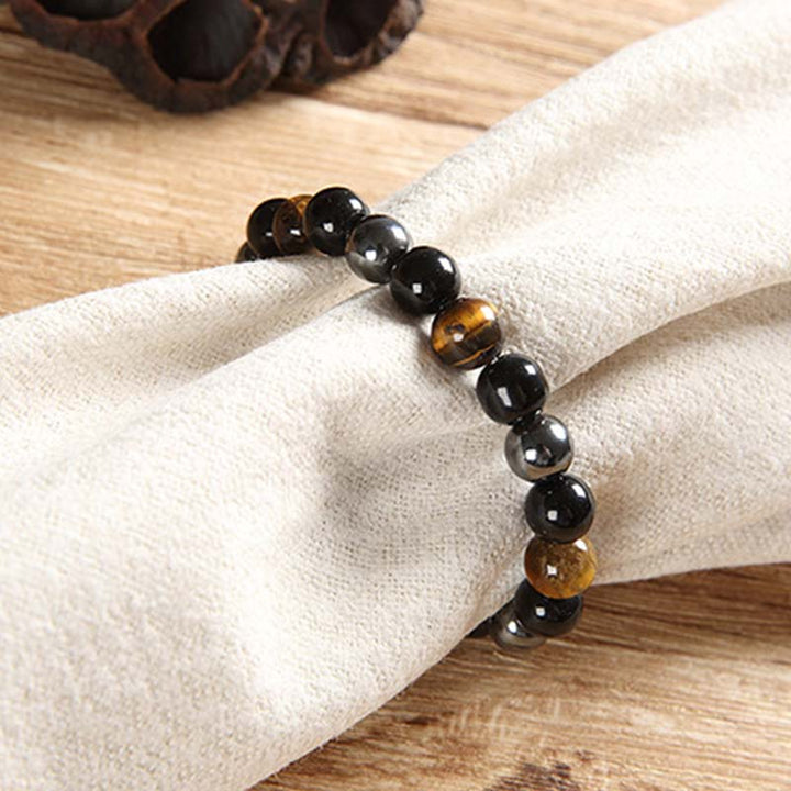 Juego de collar y pulsera con ojo de tigre tibetano con Buddha Stones