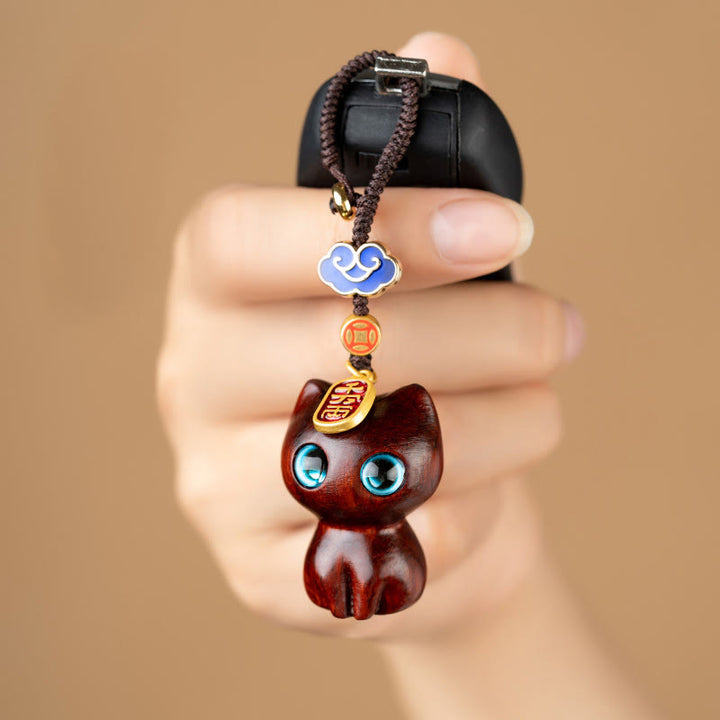 Buddha Stones, hoja pequeña, sándalo rojo, madera de ébano, gato de la suerte, llavero de protección, decoración colgante para teléfono