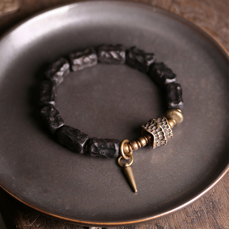 Pulsera de pareja con protección de equilibrio de cobre y madera de ébano con Buddha Stones