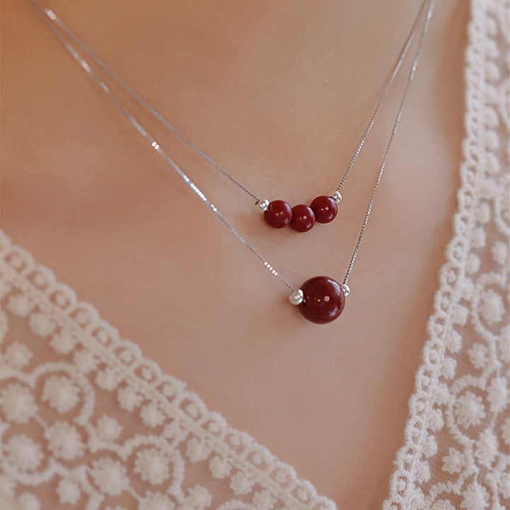 Colgante de collar con cuentas de cinabrio de plata de ley 925 con Buddha Stones