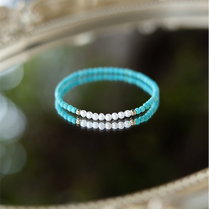 Pulsera con cuentas de perlas turquesas naturales de plata de ley 925 con Buddha Stones - image 13