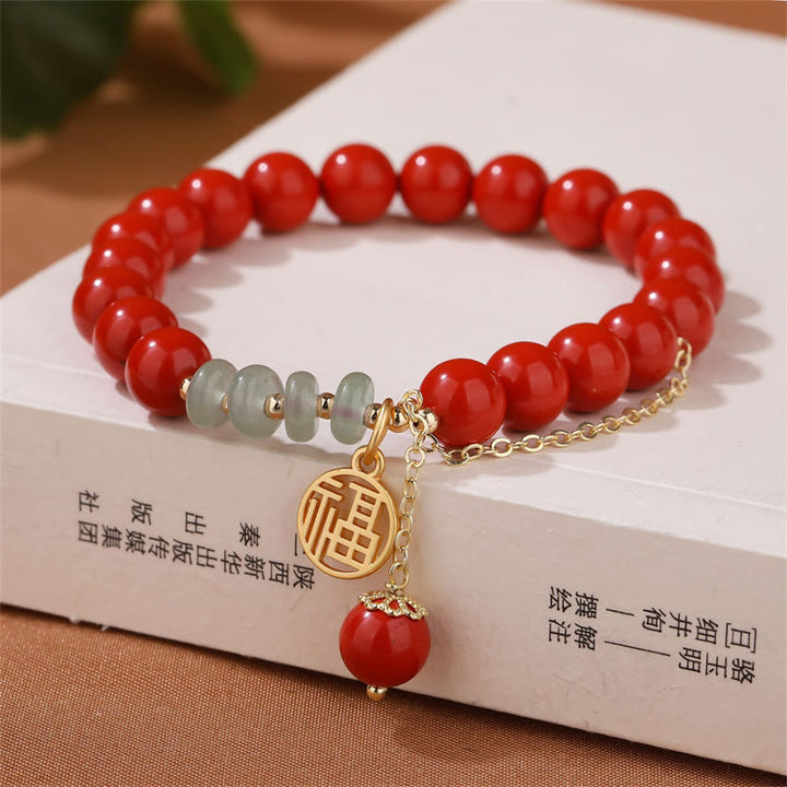 Pulsera Calma De Jade Con Carácter Fu Auspicioso Cinabrio De Buddha Stones