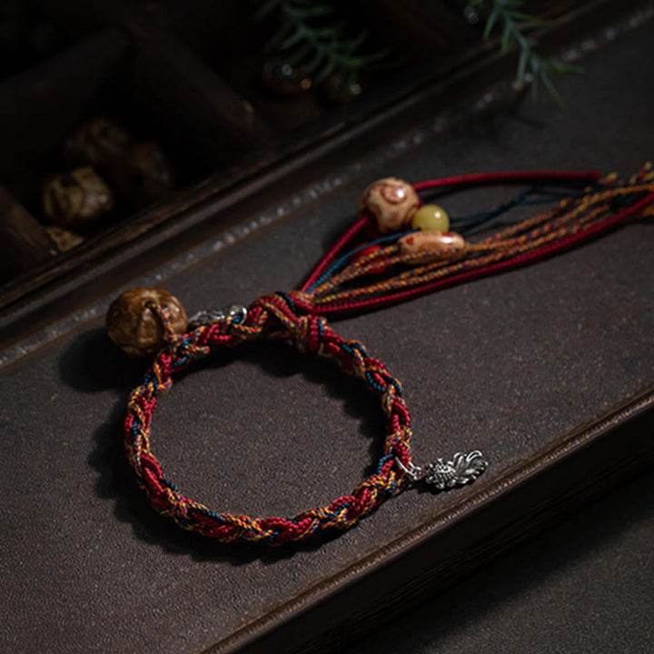 Pulsera de hilo de colores hecha a mano tibetana con Buddha Stones , Plata de Ley 925, protección de peces Koi, pulsera de cuerda resistente