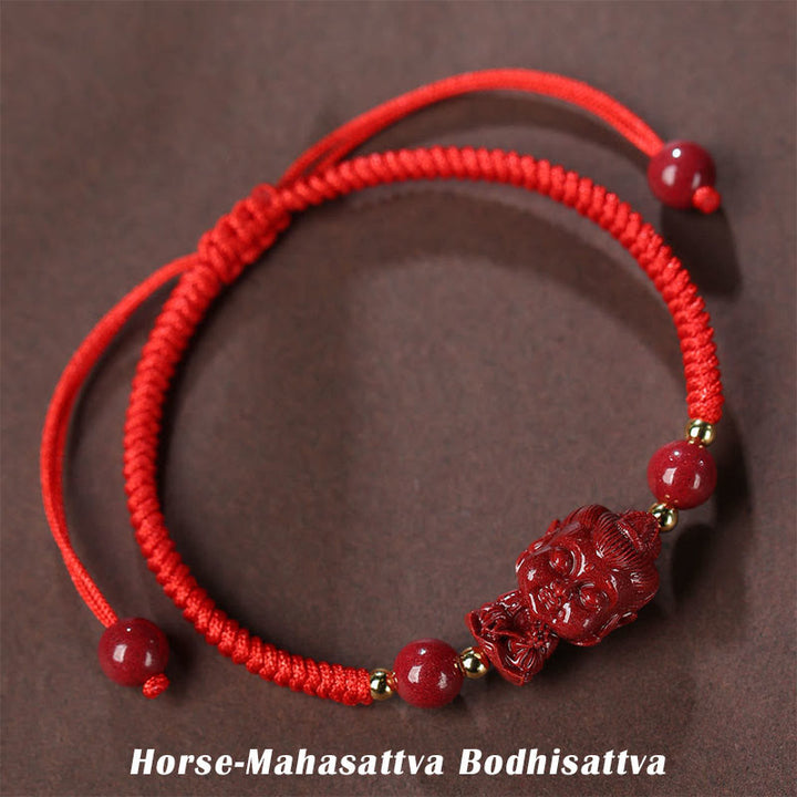 Pulsera de cuerda de bendición con amuleto de cinabrio de Buda natal del zodíaco chino con Buddha Stones