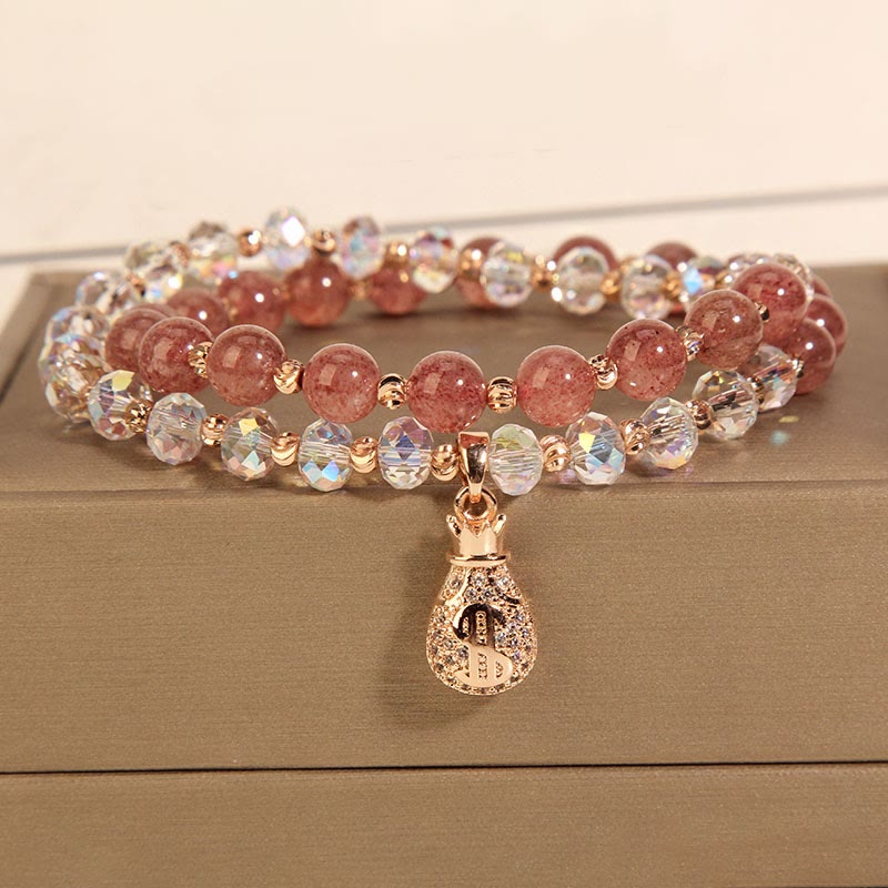 Pulsera positiva con dije para bolsa de dinero con cristal blanco de cuarzo fresa y Buddha Stones