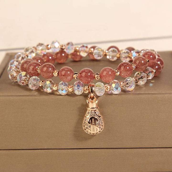 Pulsera positiva con dije para bolsa de dinero con cristal blanco de cuarzo fresa y Buddha Stones