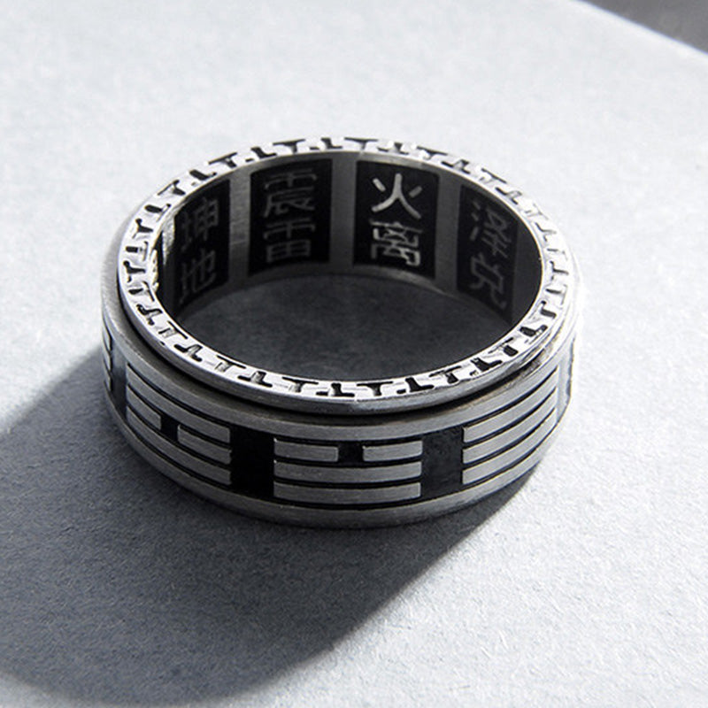 Anillo giratorio de equilibrio de acero titanio Bagua Yin Yang con Buddha Stones