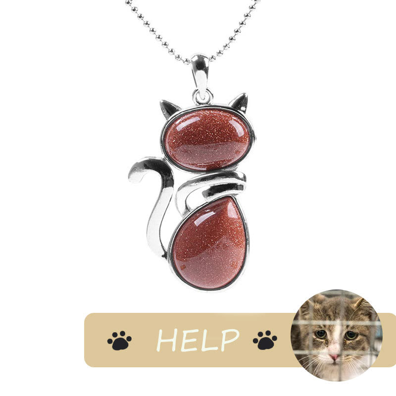 Save A Cat; Lindo patrón de gato Protección de cristal natural Collar con colgante amante de los gatos - image 22
