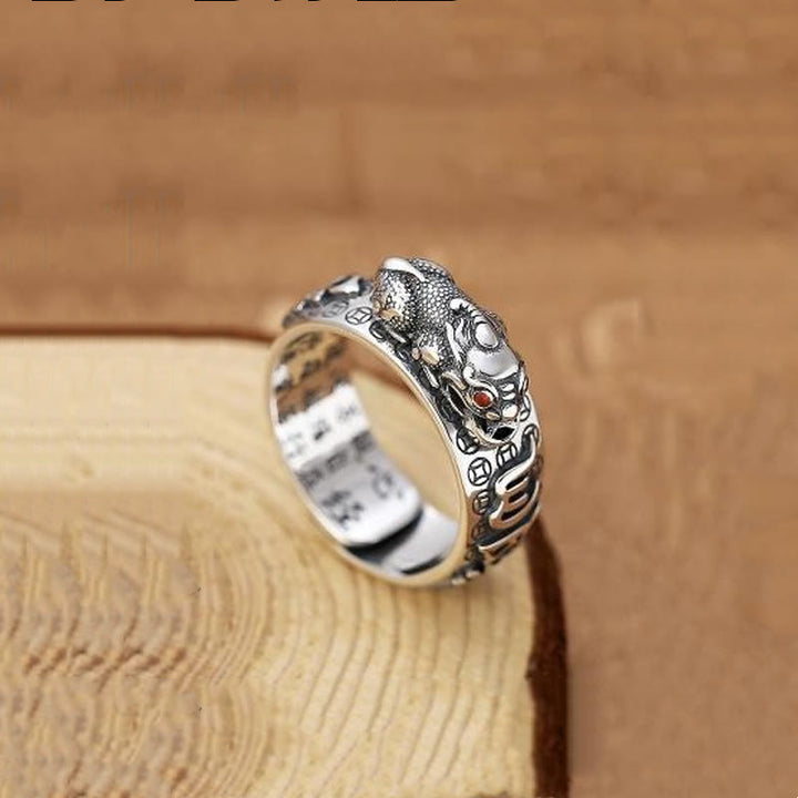 Buddha Stones tibetanas de plata de ley 990 Om Mani Padme Hum PiXiu Dorje Vajra corazón Sutra grabado anillo de riqueza