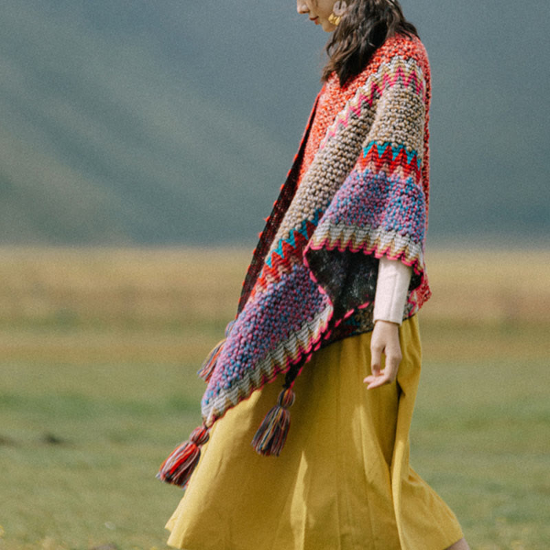 Buddha Stones, capa cálida tejida, bufanda tibetana con borlas - image 4