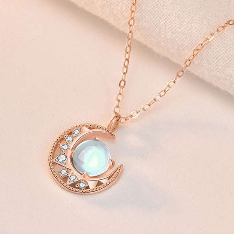 Colgante de collar de amor con diseño de luna de piedra lunar de plata de ley 925 con Buddha Stones