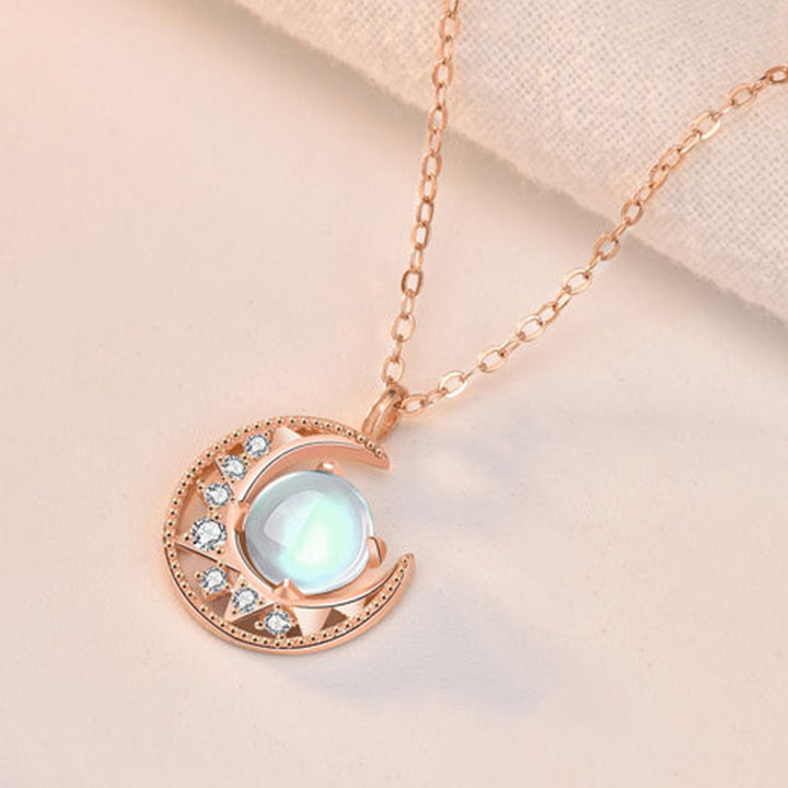 Colgante de collar de amor con diseño de luna de piedra lunar de plata de ley 925 con Buddha Stones