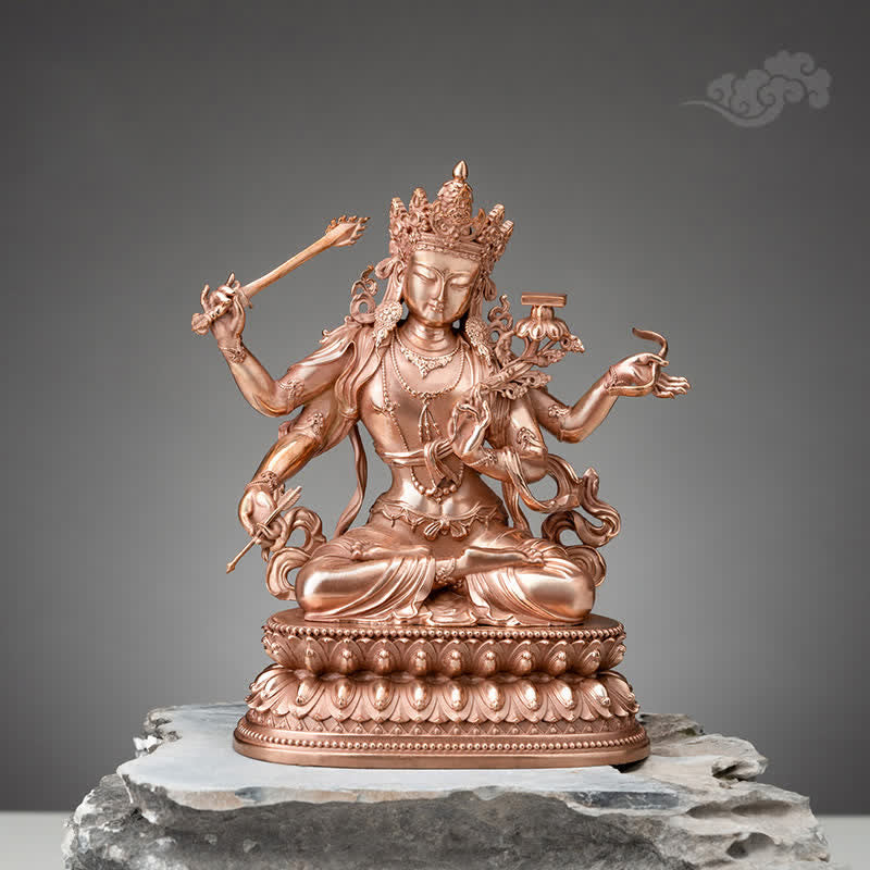 Estatuilla de Bodhisattva Manjusri de cuatro brazos, decoración de estatua de cobre de serenidad - Rojo - 20 cm - image 0