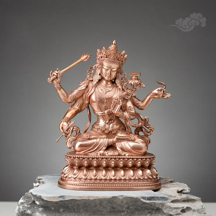 Estatuilla de Bodhisattva Manjusri de cuatro brazos, decoración de estatua de cobre de serenidad - Rojo - 20 cm - image 0
