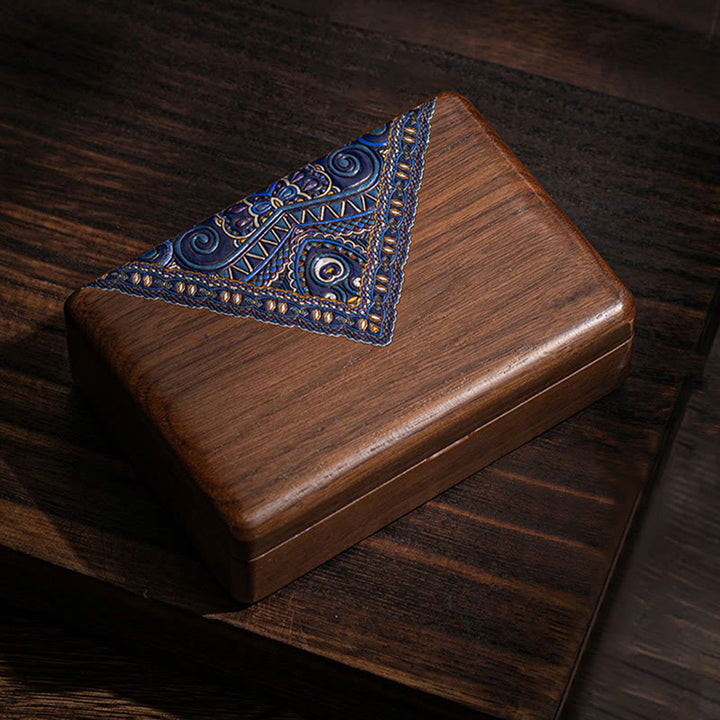 Caja de almacenamiento de joyería vintage hecha a mano de madera de nogal negro con espejo