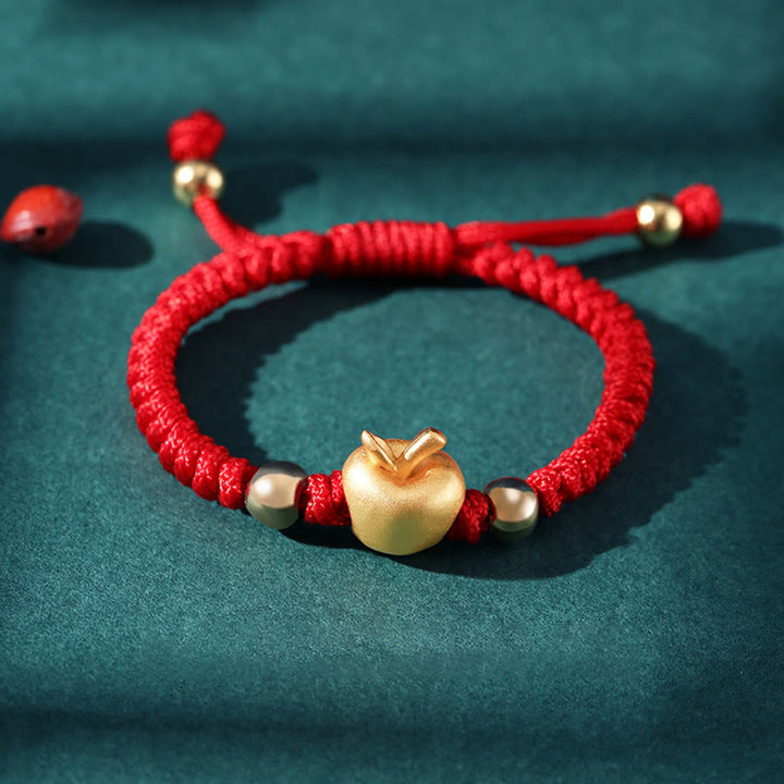 Pulsera para niños hecha a mano con Buddha Stones de plata de ley 999, color rojo manzana, cuerda multicolor, protección de la suerte