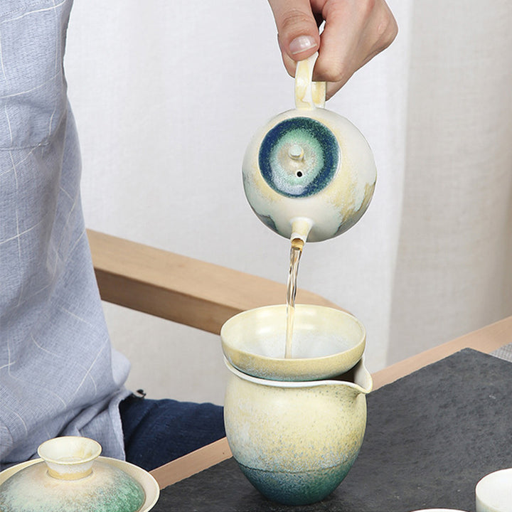 Tetera de kungfú de cerámica con Buddha Stones, té chino Gongfu verde y Beige, 230ml