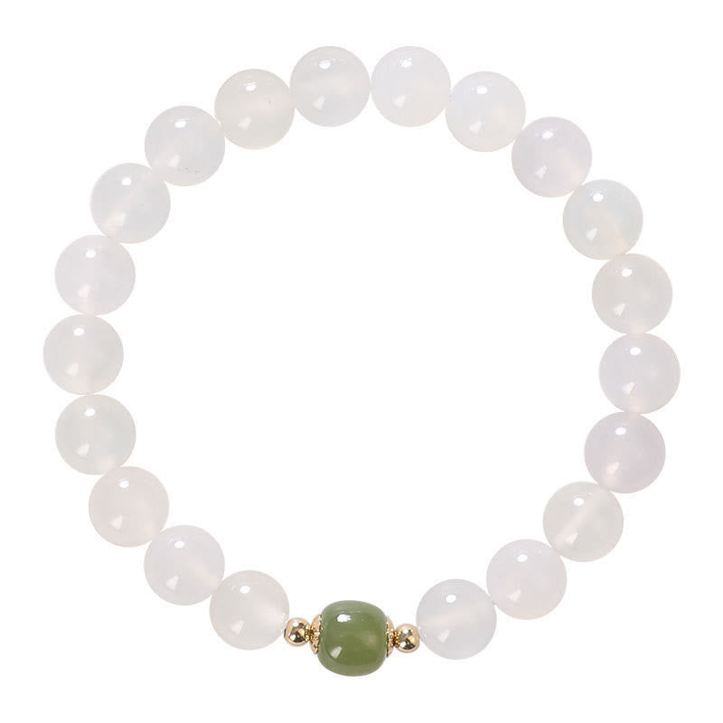 Pulsera de la suerte de jade de ágata blanca natural con Buddha Stones