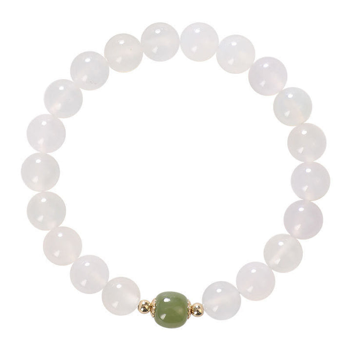 Pulsera de la suerte de jade de ágata blanca natural con Buddha Stones