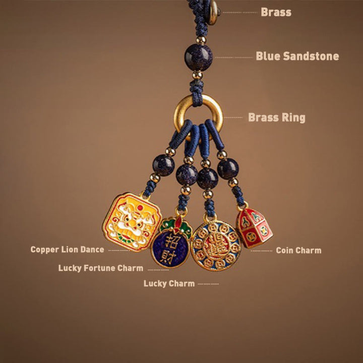 Llavero de cobre con Buddha Stones, nada que sea supersticioso, león bailando, riqueza
