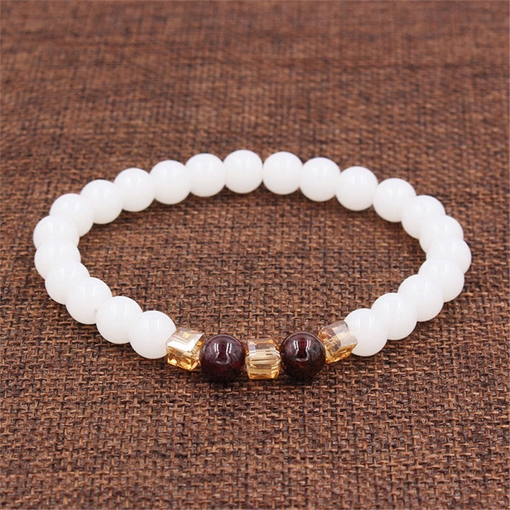 Pulsera de protección de jade blanco natural con Buddha Stones