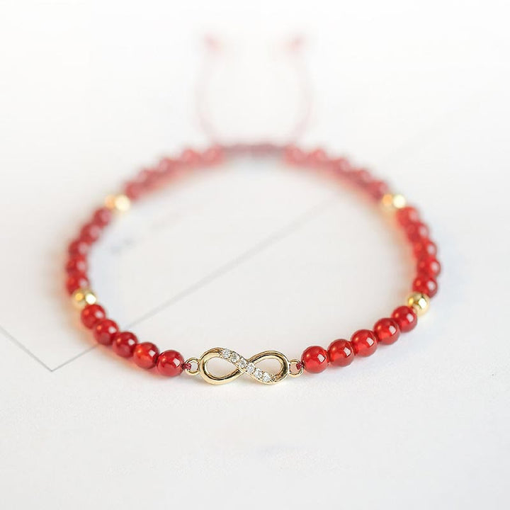 Pulsera de hilo de confianza con estrella de trébol de cuatro hojas con nudo sin fin de ágata roja Natural