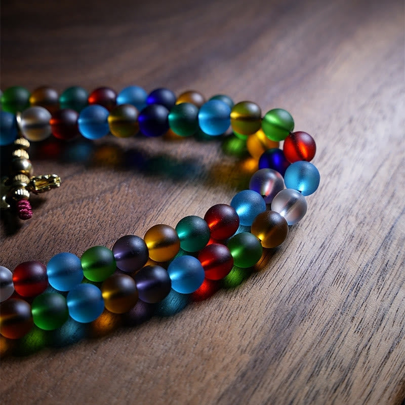 Buddha Stones tibetanas 108 cuentas de Mala multicolor Liuli cuentas de vidrio zodíaco chino nueve palacios ocho diagramas pulsera con dijes