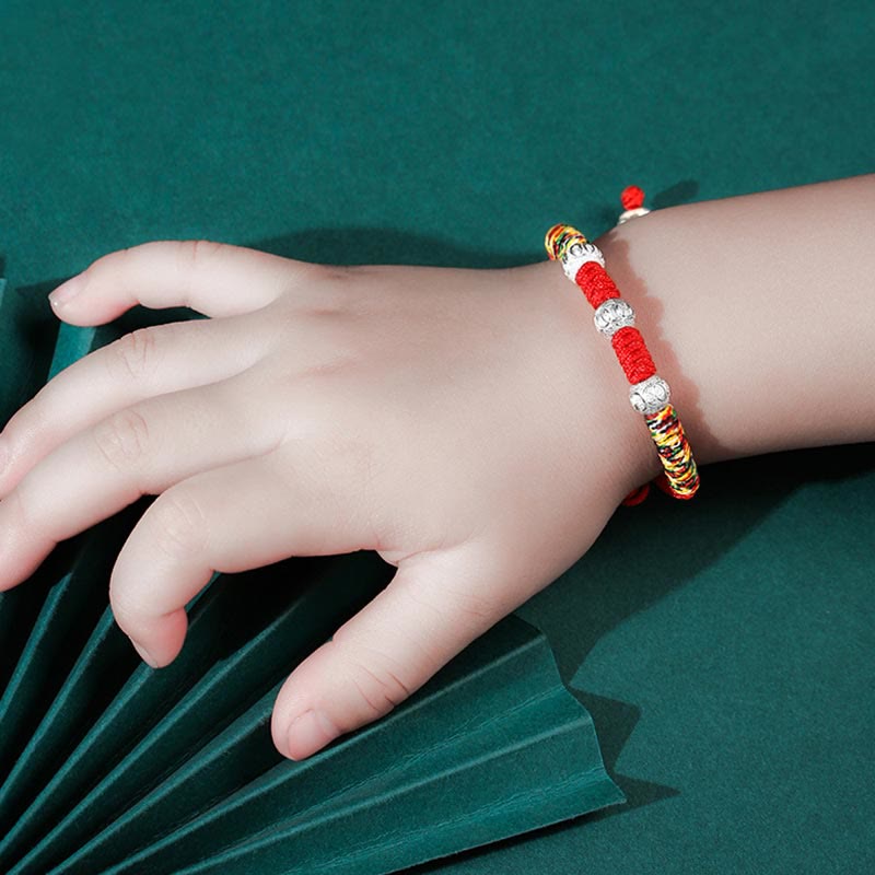Pulsera para niños trenzada hecha a mano con Buddha Stones , Plata de Ley 925, nudo King Kong, hilo rojo multicolor - image 4