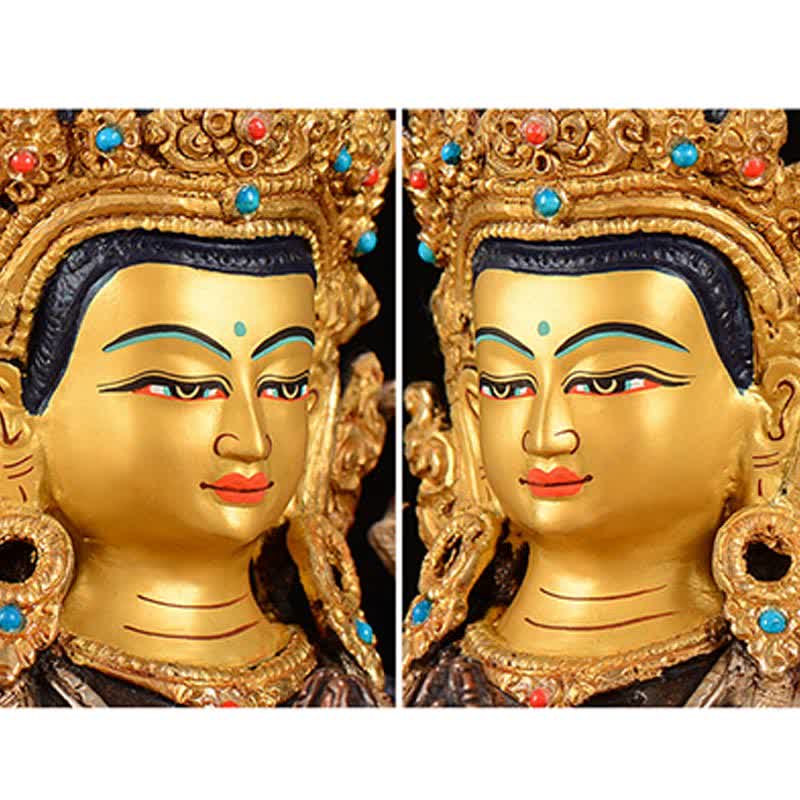 Decoración de estatua de cobre de protección Avalokitesvara de cuatro brazos Bodhisattva Chenrezig - image 10