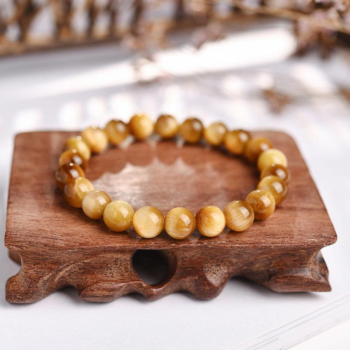 Pulsera de cuentas de ojo de tigre de cristal curativo de ansiedad y estrés con Buddha Stones