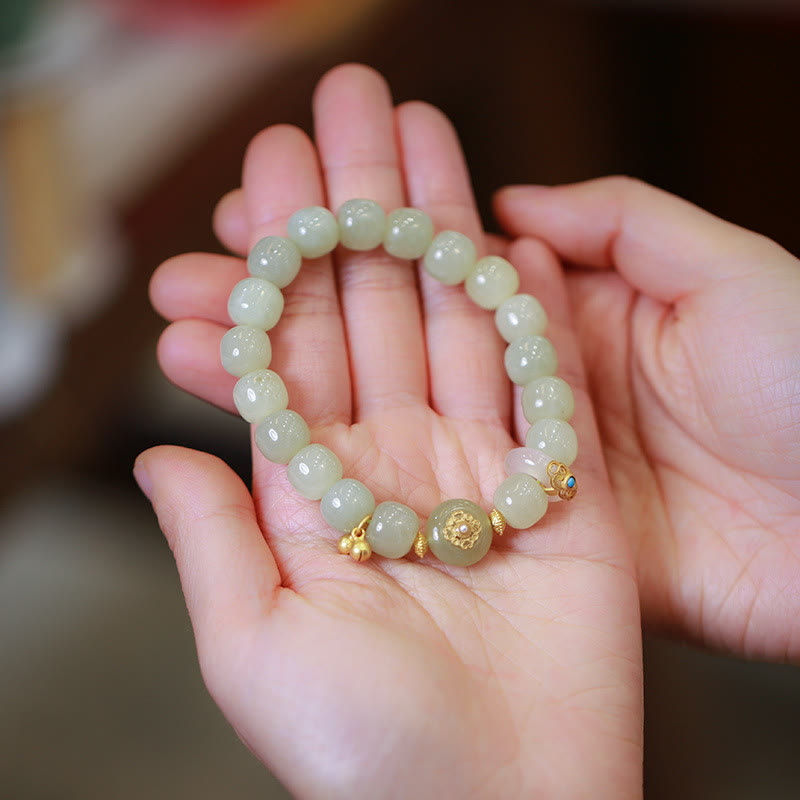 Juego de pulsera con colgante de collar de la suerte de jade hetiano natural chapado en plata de ley 925 con Buddha Stones