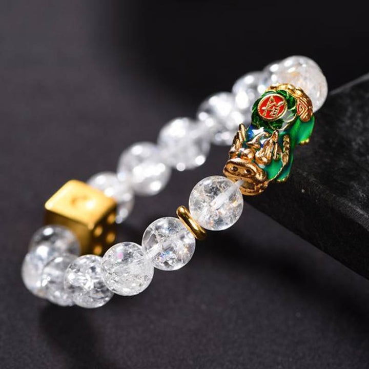 Pulsera de riqueza con dados de cristal blanco Pixiu que cambia de color con Buddha Stones