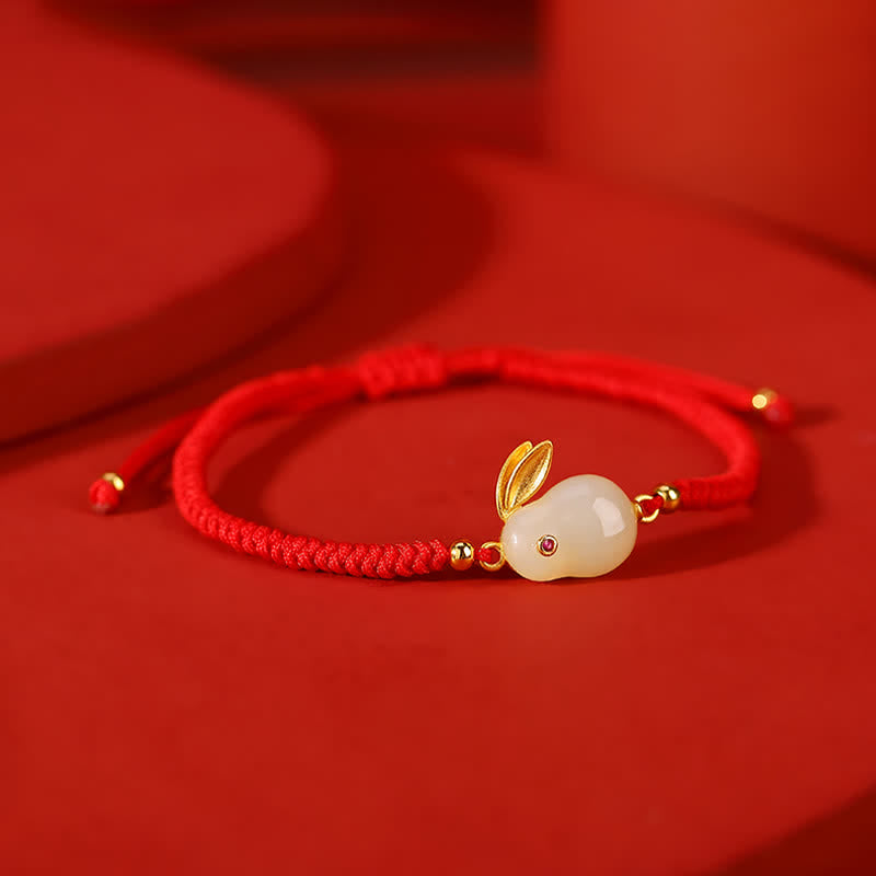 Pulsera de protección con hilo rojo de la suerte de jade blanco hetiano del año del conejo de plata de ley 925 con Buddha Stones - image 5