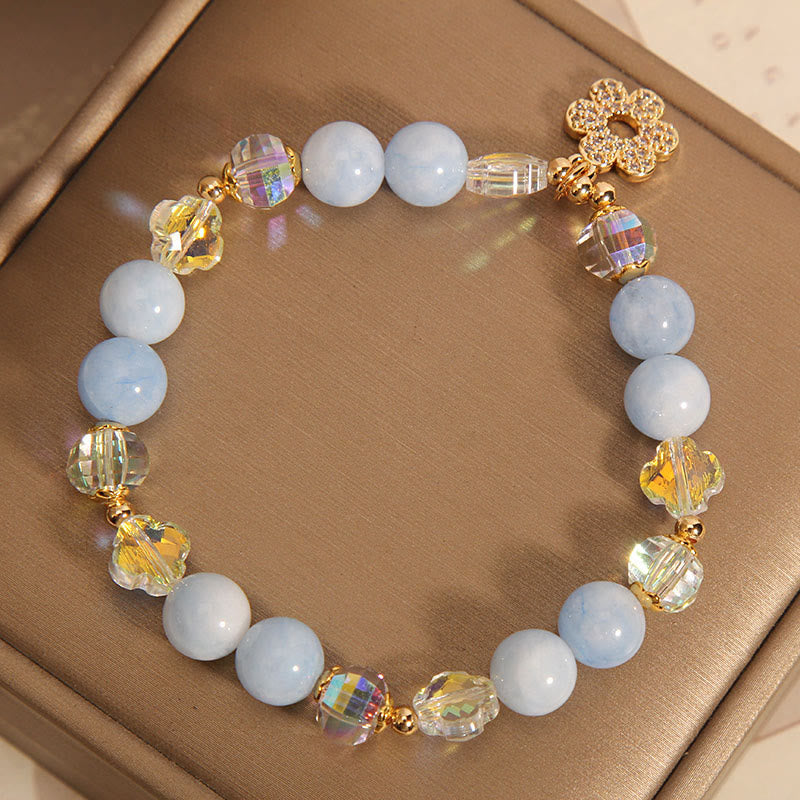 Pulsera de cristal curativo de flores de aguamarina natural con Buddha Stones