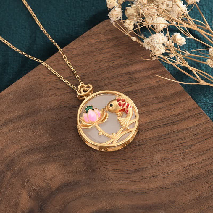 Colgante de collar de bendición de loto de pez koi de jade blanco - image 2
