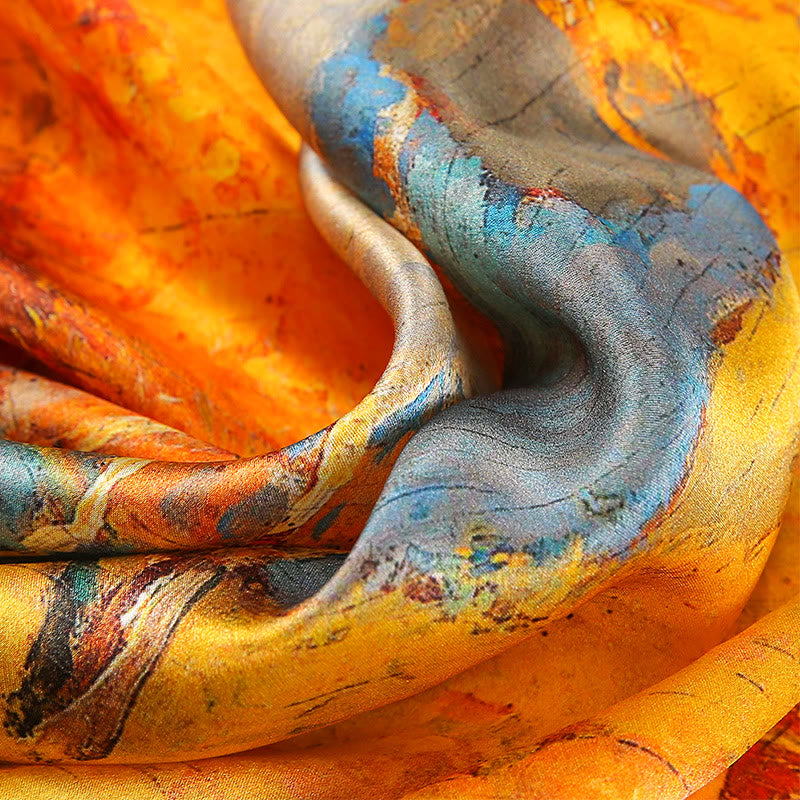 Buddha Stones Pintura al óleo Ciudad Escena de nieve Castillo Loto 100% Seda de morera Cuello Bufanda para el cabello - image 3