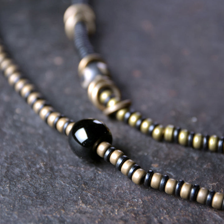 Buddha Stones madera de ébano cuentas Dzi cobre paz pareja pulsera collar colgante