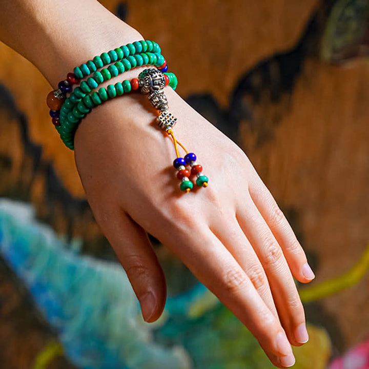Pulsera de protección de cuentas Dzi de turquesa tibetana con 108 cuentas Mala