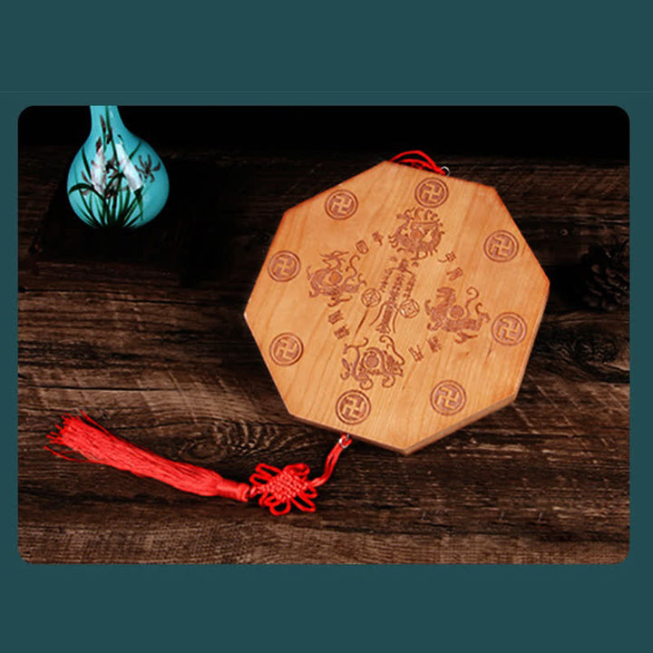 Feng Shui Bagua Mapa Madera de Durazno Monedas de Cinco Emperadores Equilibrio de Nudos Chinos Espejo de Mapa de Energía