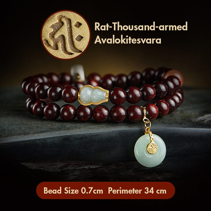 Buddha Stones Zodíaco Chino Buda Natal Hoja Pequeña Sándalo Rojo Jade Ágata Roja PiXiu Sooth Pulsera