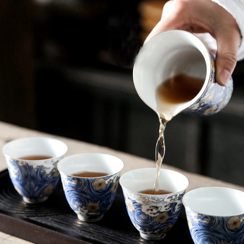 Tazas de té de cerámica con ondas del océano y el mar Vintage de Buddha Stones