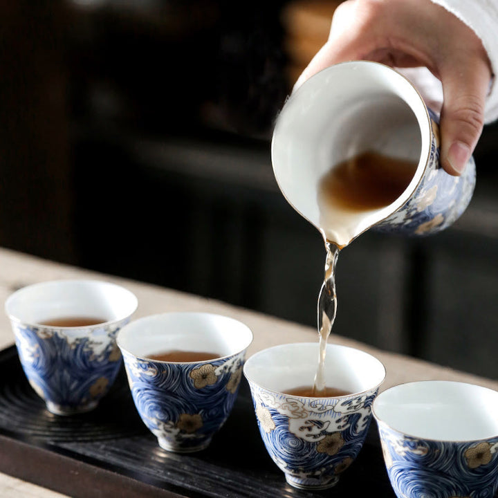 Tazas de té de cerámica con ondas del océano y el mar Vintage de Buddha Stones
