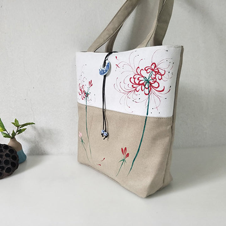 Bolso de hombro de gran capacidad con bordado de bambú, flor de pera, ciruelo, flor de melocotón, bolso de mano