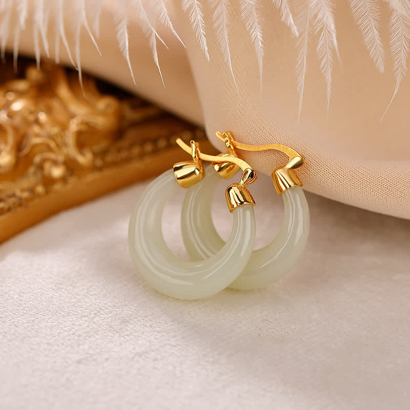 Pendientes colgantes de suerte de prosperidad de jade cian redondo de Buddha Stones - image 2