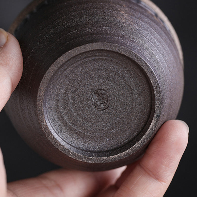 Taza de té de cerámica con textura de rayas marrones simples , Buddha Stones, tazón de taza de té de Kung Fu