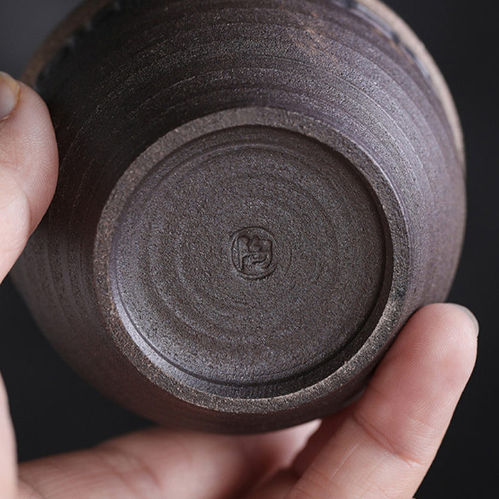 Taza de té de cerámica con textura de rayas marrones simples , Buddha Stones, tazón de taza de té de Kung Fu