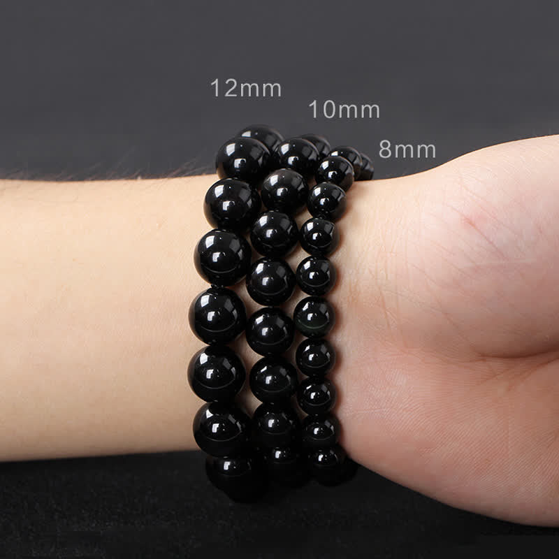 Pulsera de pareja de fuerza de ojo de tigre rojo de madera de ébano de obsidiana negra