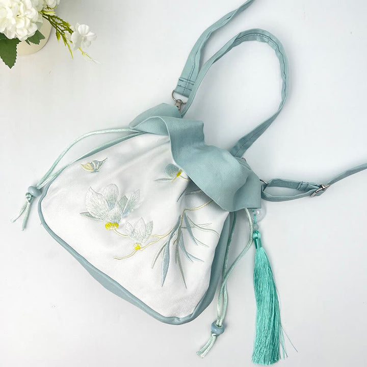 Buddha Stones Suzhou Bordado Camelia Magnolia Peonía Loto Seda Bolso Bandolera Bolso Bandolera Bolso
