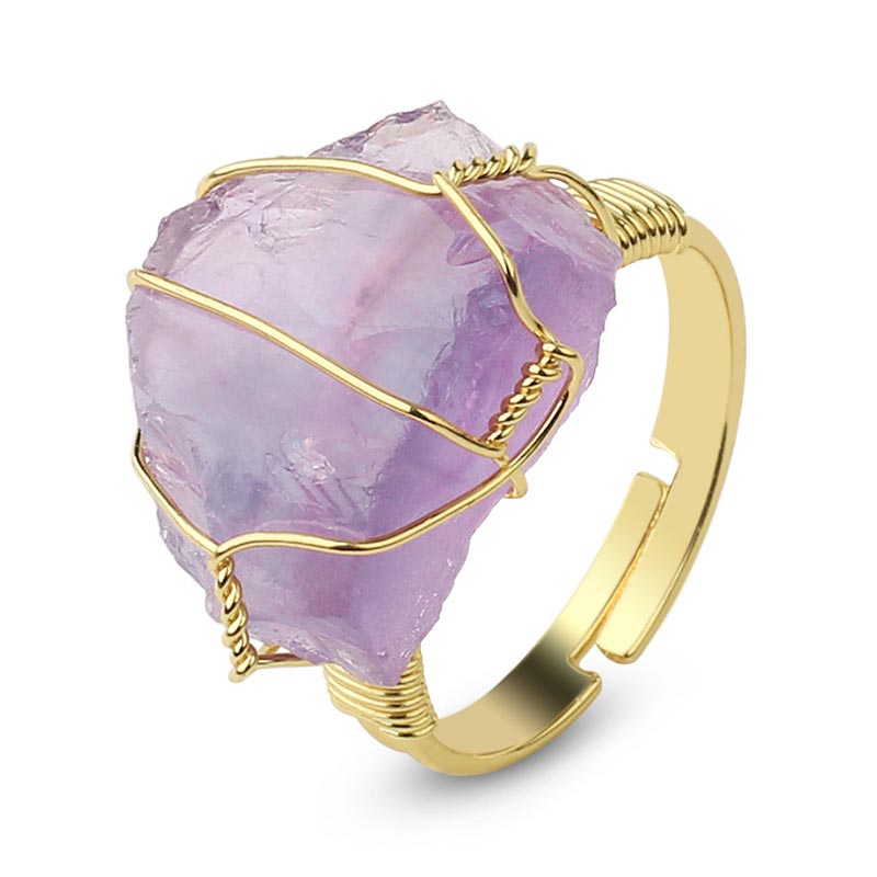 Anillo ajustable de amatista con piedras preciosas de cristal natural de Buddha Stones
