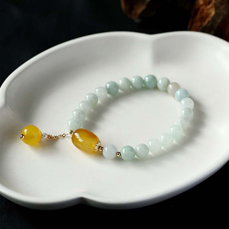 Pulsera de protección de ágata de jade blanco natural con Buddha Stones